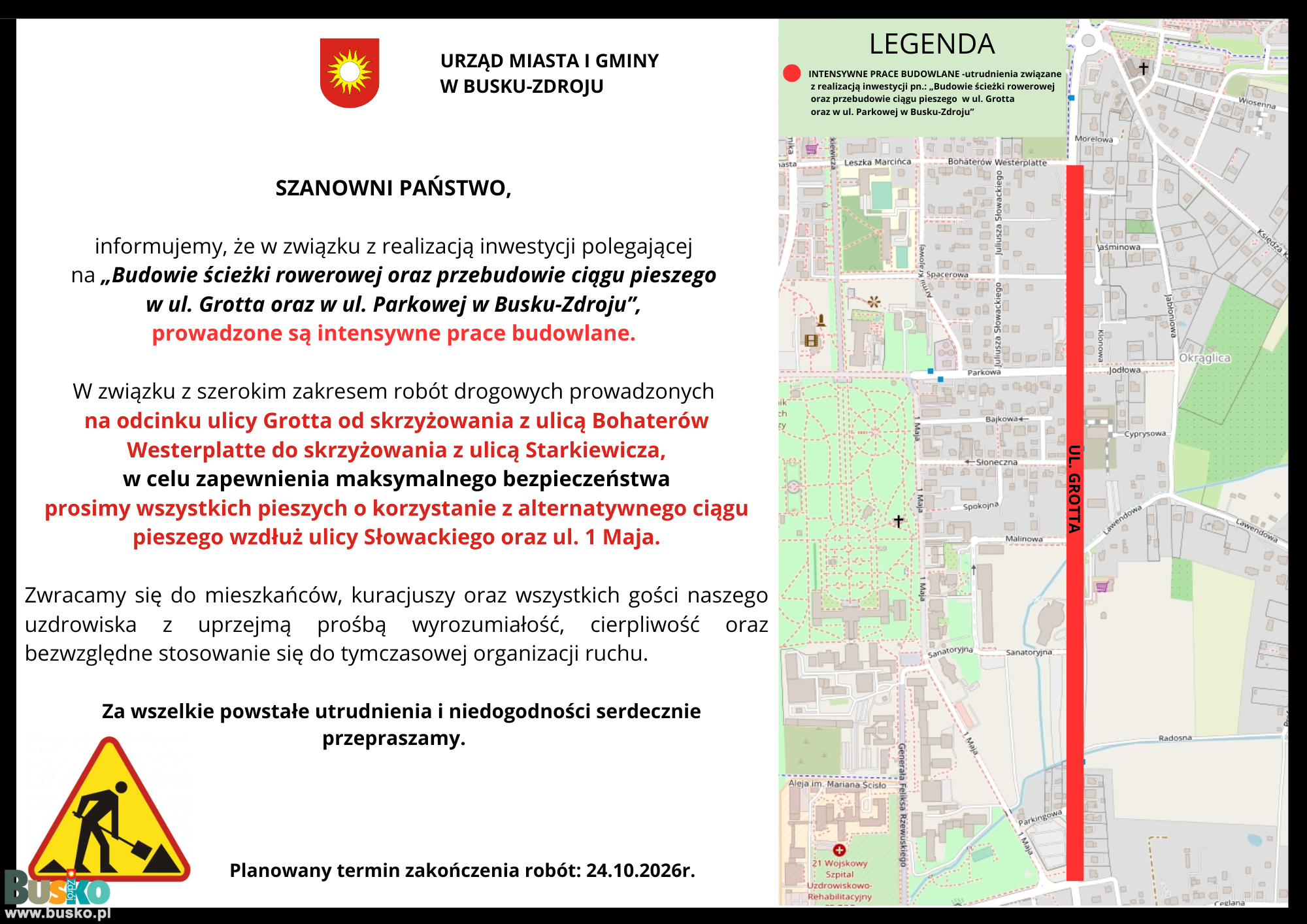 Informacja nt. utrudnień Informacja utrudnienia