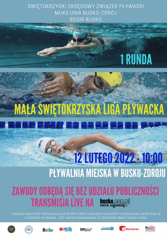 Plakat promujący zawody pływackie w BOSIR