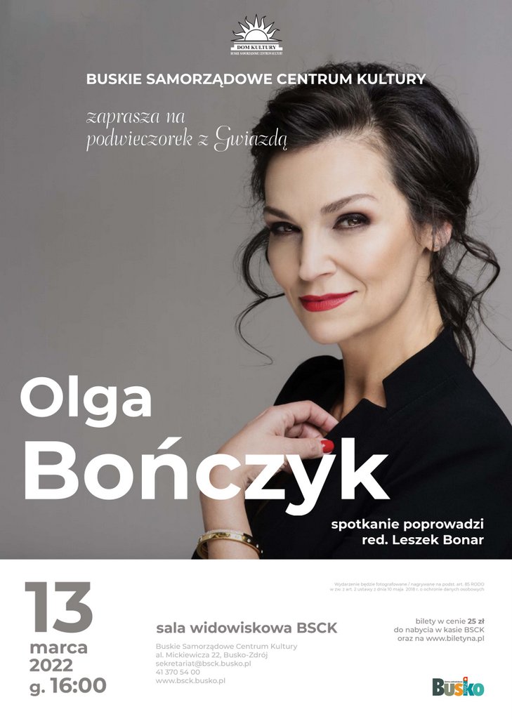 Plakat promujący wydarzenie Podwieczorek z Gwiazdą - Olga Bończyk