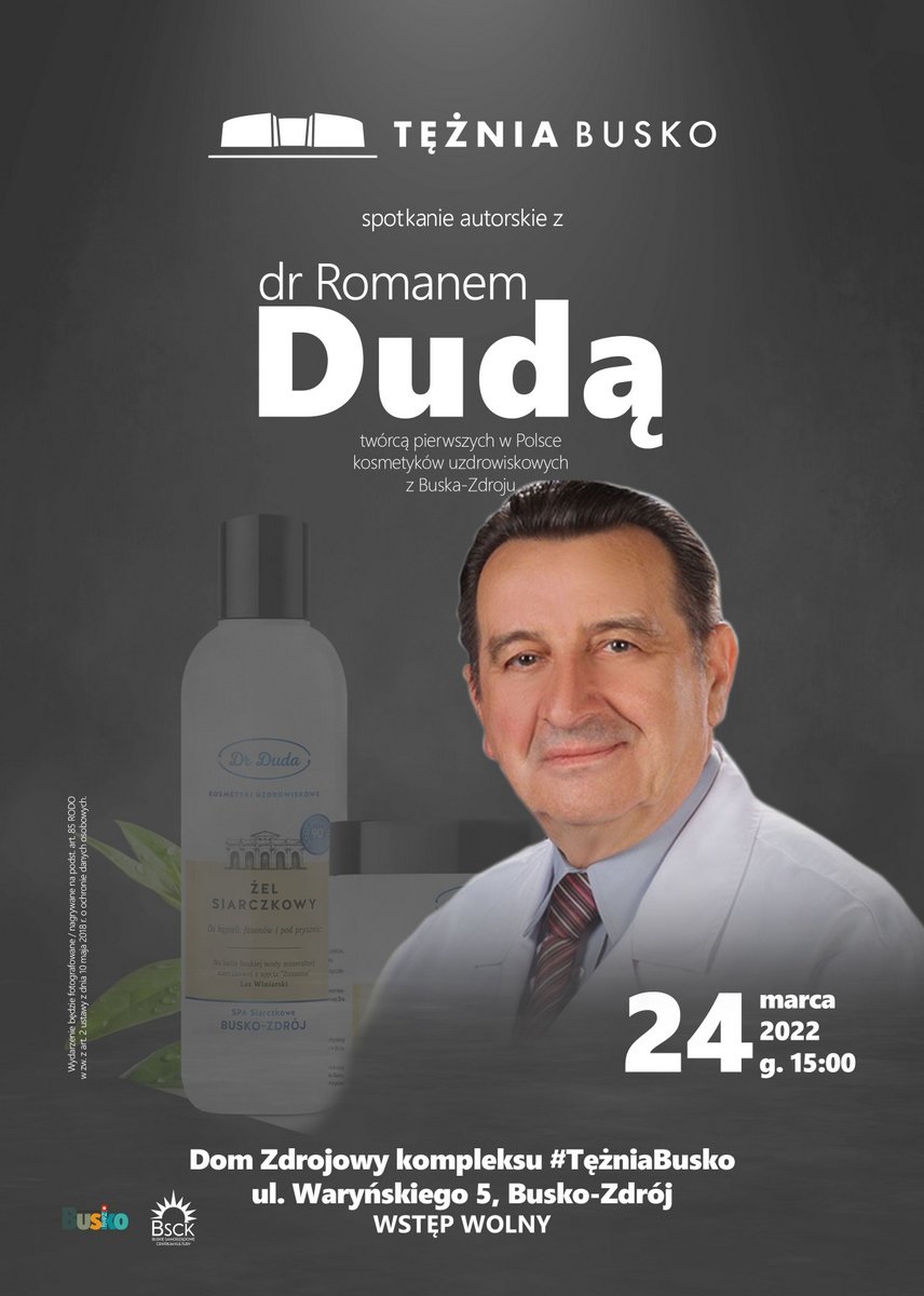 Grafika promująca spotkanie z dr Romanem Dudą