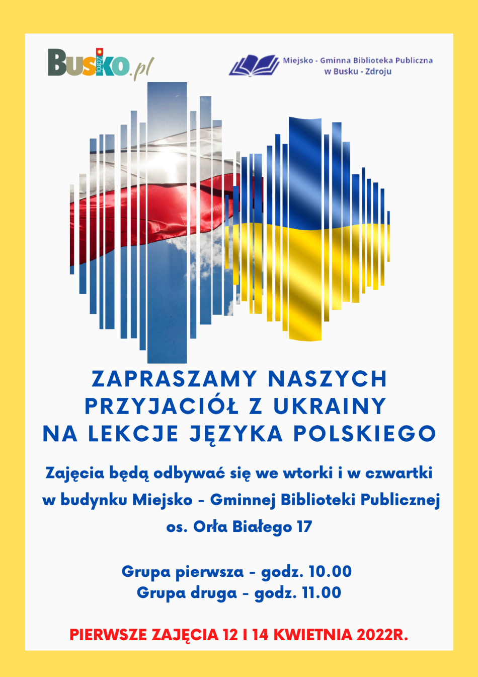 Miejsko - Gminna Biblioteka Publiczna w Busku - Zdroju zaprasza na lekcje języka polskiego dla obywateli Ukrainy