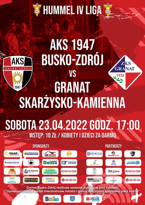 Plakat promujący mecz AKS Busko - Granat Skarżysko