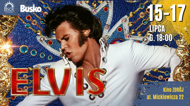 grafika promująca seans filmu Jeżyk i Przyjaciele - zawiera wizerunek aktora wcielającego się w postać Elvisa Presleya