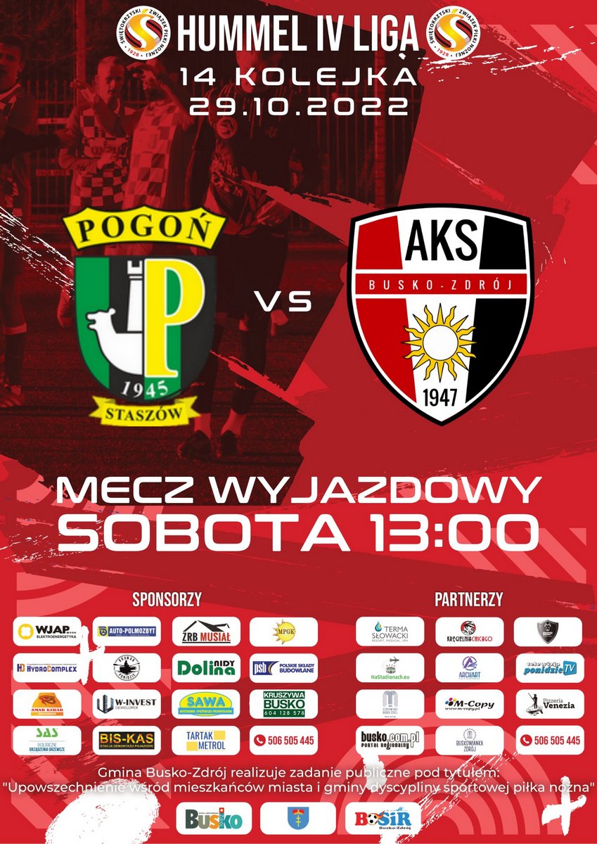grafika promująca mecz AKS Busko-Zdrój - Pogoń Staszów