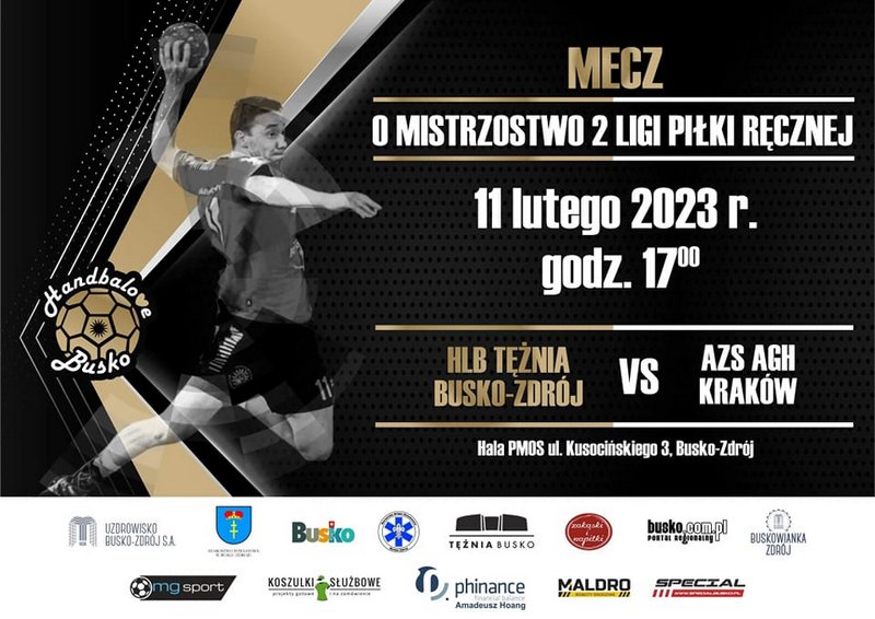 grafika promująca mecz HLB  - AZS AGH Kraków, przedstawia gracza rzucającego piłką
