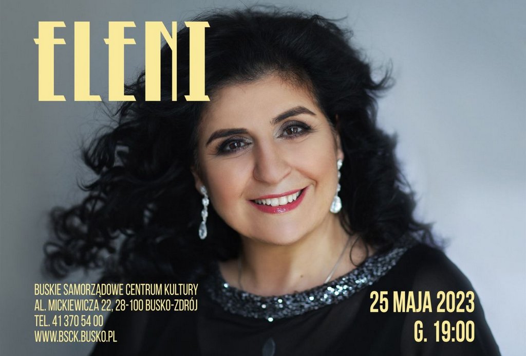 grafika promująca koncert Eleni, przedstawia zdjęcie artystki