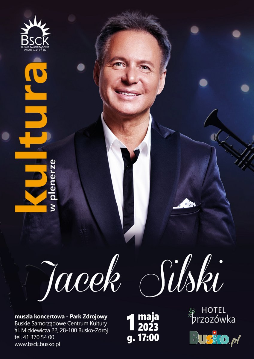 plakat promujący koncert Jacka Silskiego, przedstawia zdjęcie artysty