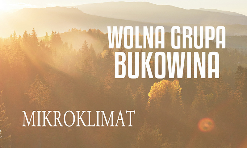 grafika promująca koncert zespołów Wolna grupa Bukowina i Mikroklimat, w tle zdjęcie Bieszczad