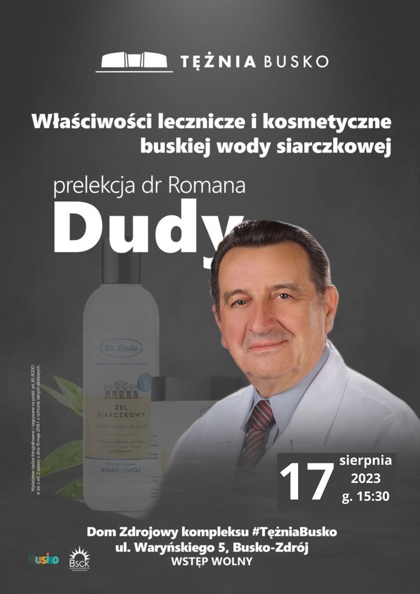 plakat promujący prelekcję dra Dudy