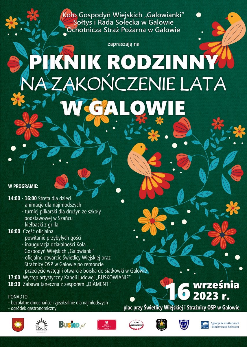 plakat promujący piknik rodzinny w Galowie
