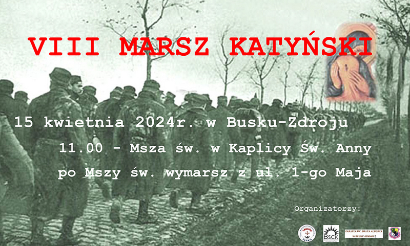 grafika promująca marsz Katyński w Busku-Zdroju