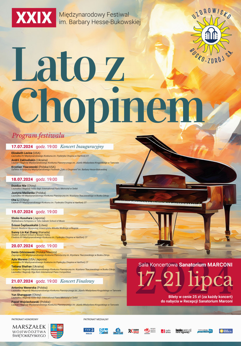 plakat z programem festiwalu Lato z Chopinem 2024