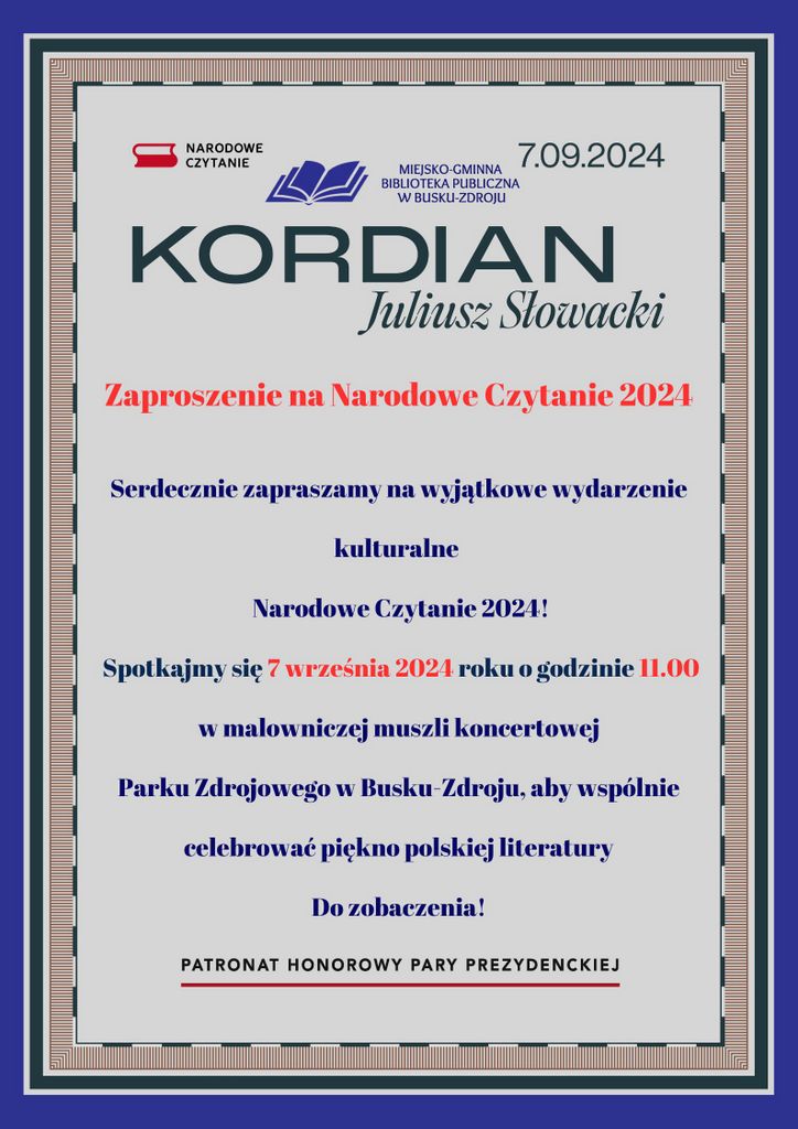 Narodowe Czytanie 2024 – „Kordian” Juliusz Słowacki