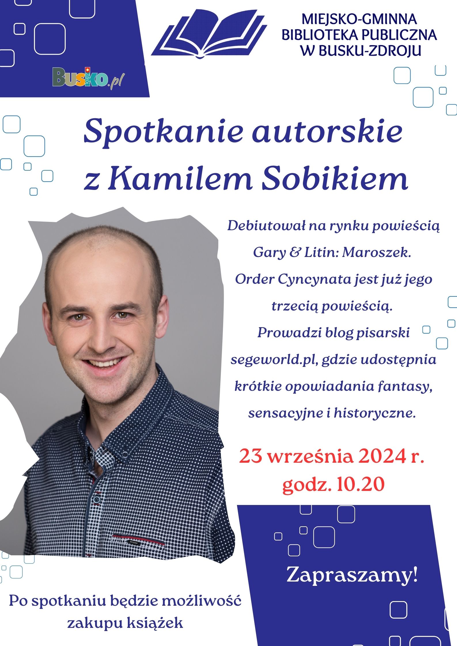 plakat promujący spotkanie autorskie 