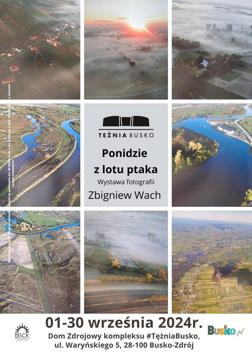 plakat promujący wystawę fotograficzną, zdjęcia z lotu ptaka