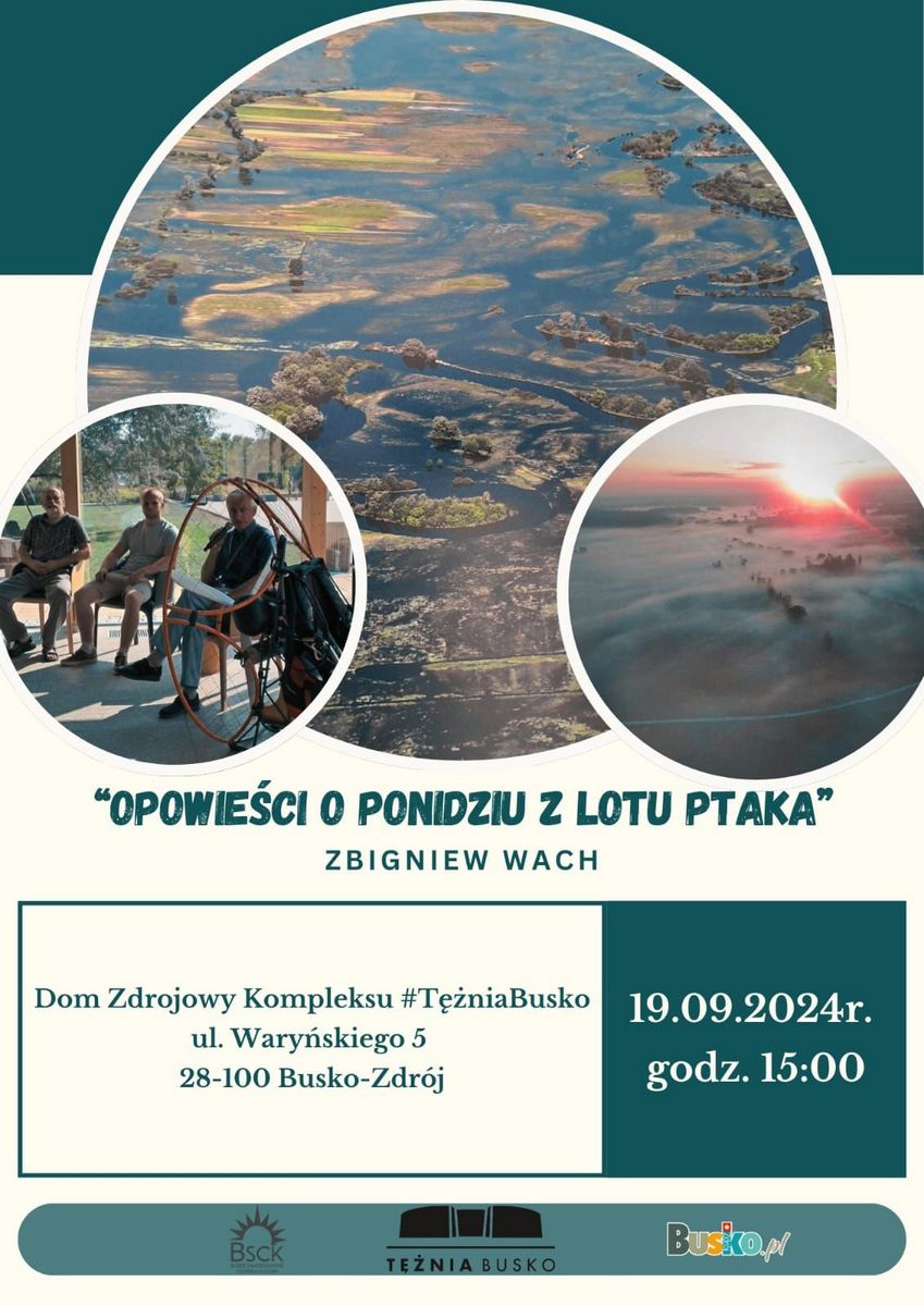 plakat promujący spotkanie ze Zbigniewem Wachem, zdjęcia z lotu ptaka