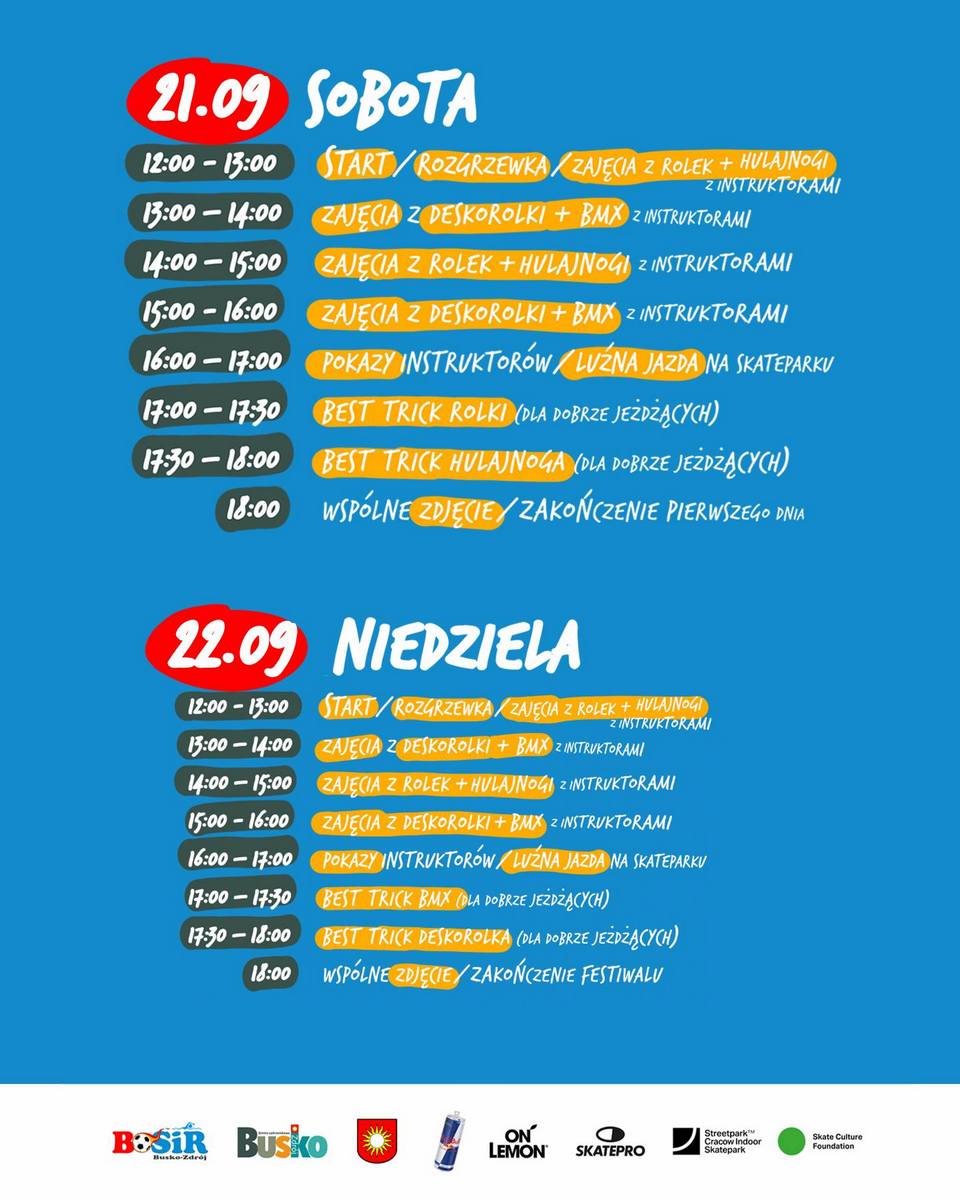 grafika promujaca festiwal sportów miejskich, program festiwalu