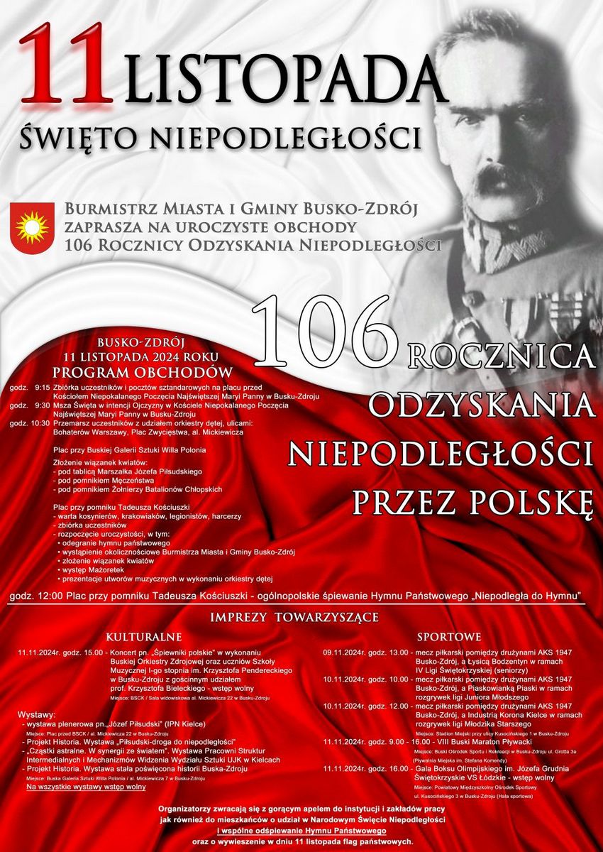 grafika z programem obchodów Święta Niepodległości 11 listopada 2024