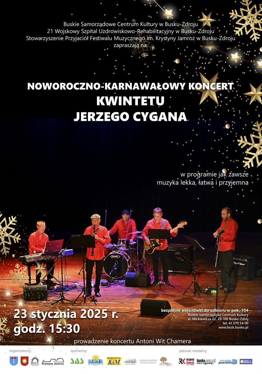 grafika promująca koncert karnawałowy Kwintetu Jerzego Cygana