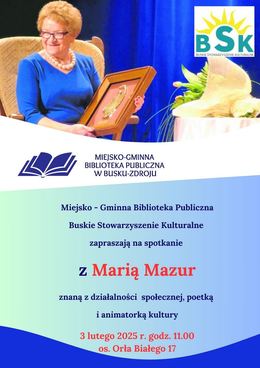 grafika promująca spotkanie z Marią Mazur