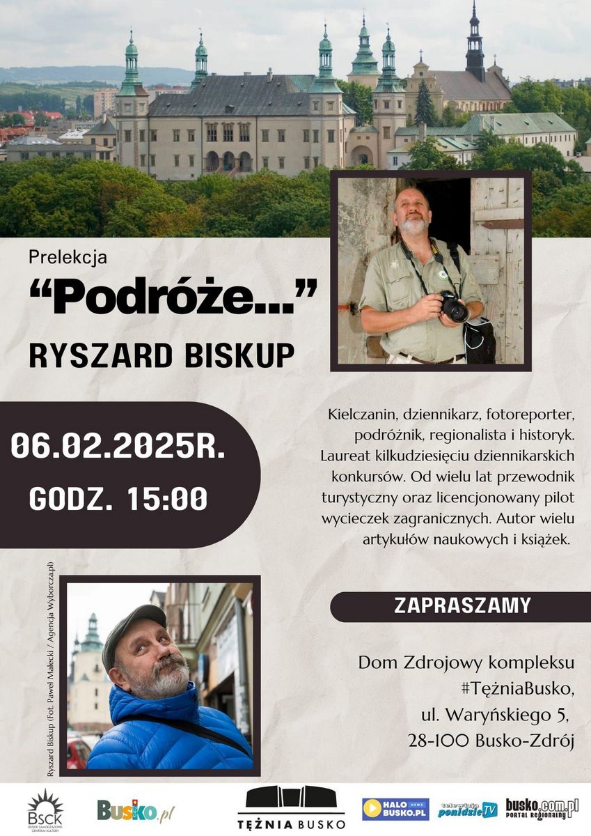 grafika promująca spotkanie z podróżnikiem Ryszardem Biskupem