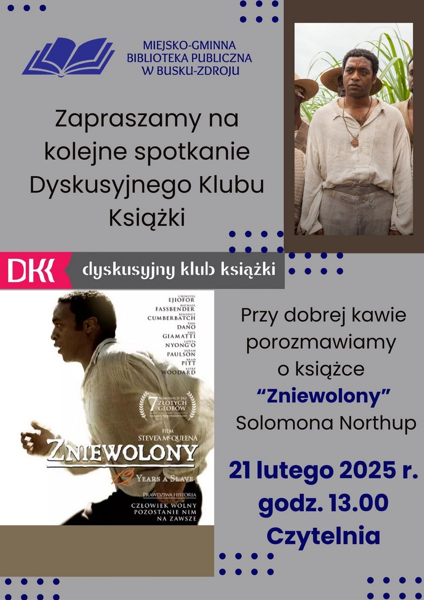 grafika promująca spotkanie klubu książki, okładka książki, biegnący mężczyzna