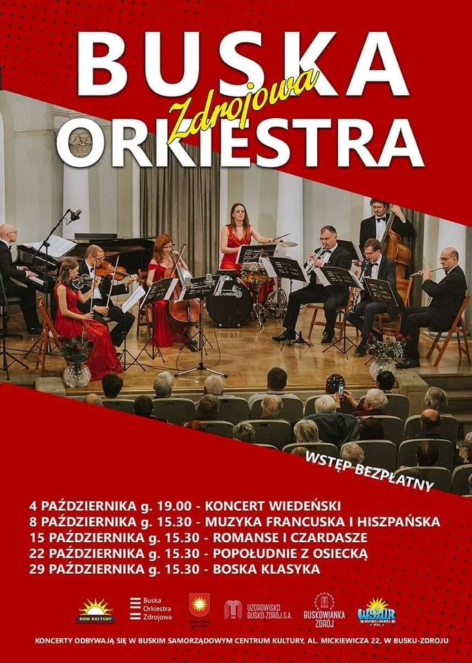W październiku 2020 roku Buska Orkiestra Zdrojowa zaprezentuje pięć koncertów: opis pod plakatem