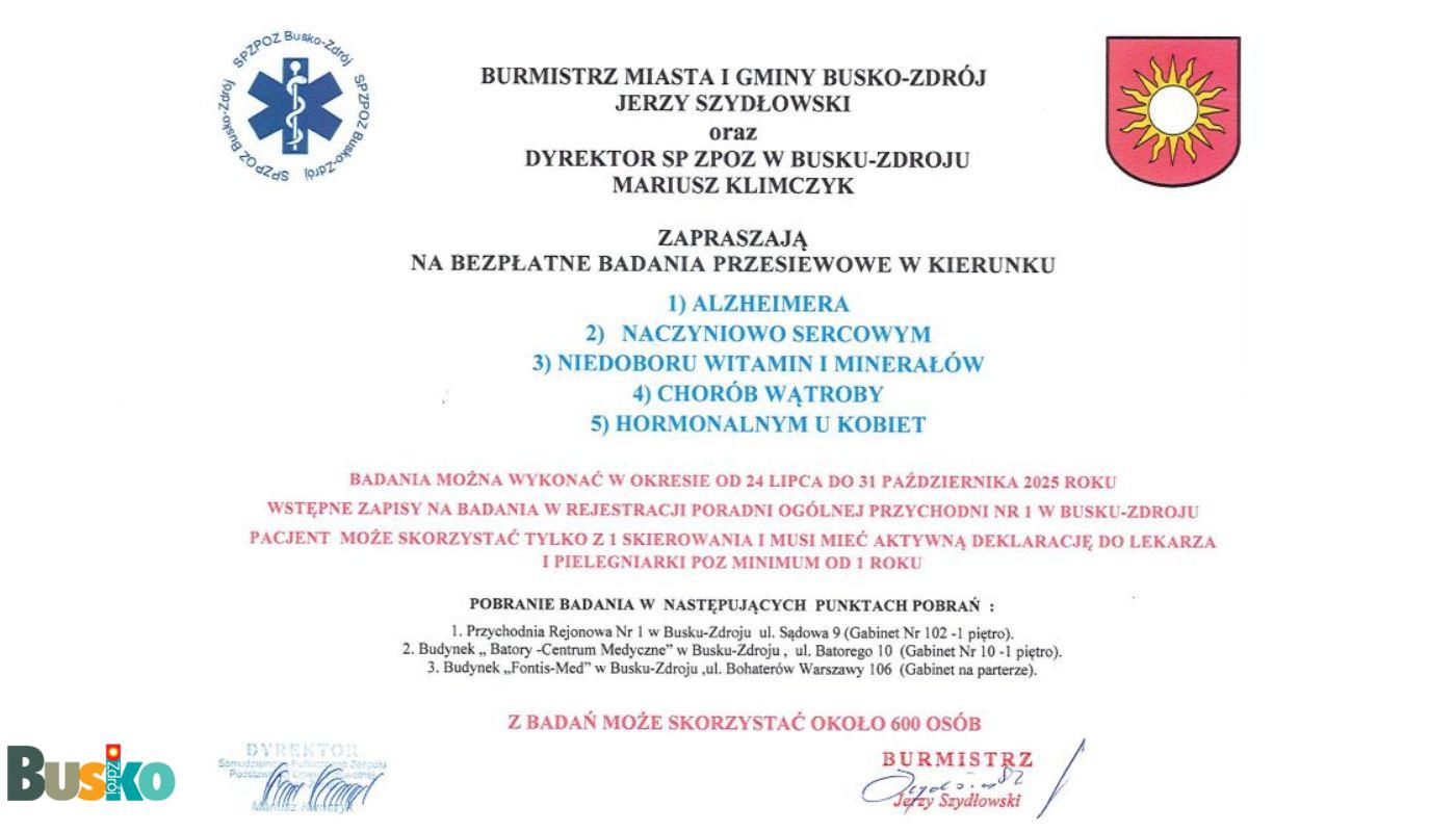 Zaproszenie na badania przesiewowe Zaproszenie na badania przesiewowe