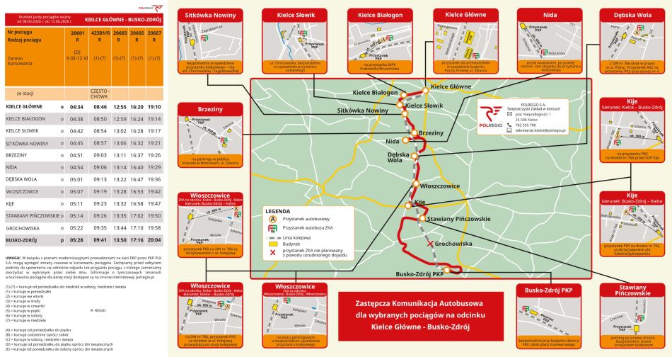 Rozkład jazdy na linii komunikacyjnej Busko-Zdrój-Kielce od 14 czerwca do 29 sierpnia 2026 r.